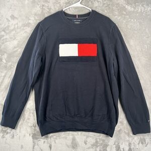 Tommy Hilfiger Men’s XXL Navy Large Logo Crewneck Sweater Cotton Pullover